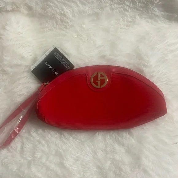 Giorgio Armani Red Cosmetic Pouch with Gold Emblem - Picture 4 of 10